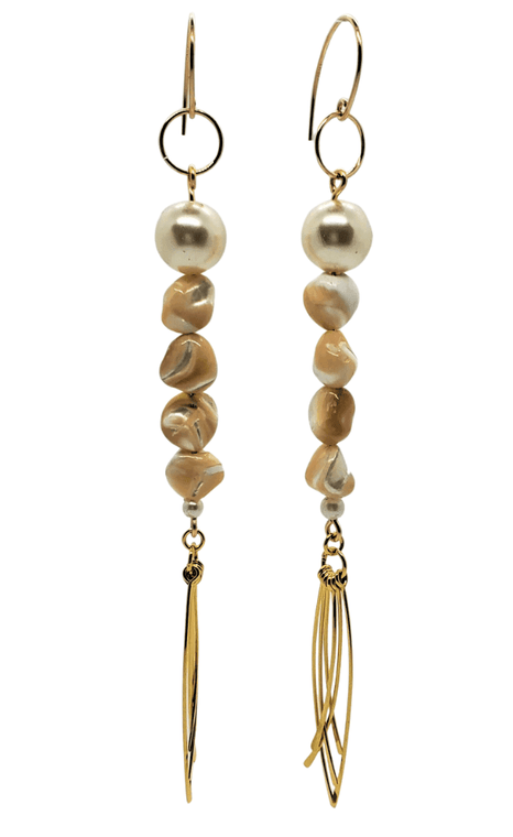Natural brown mother-of-pearl nugget earrings with gold accents