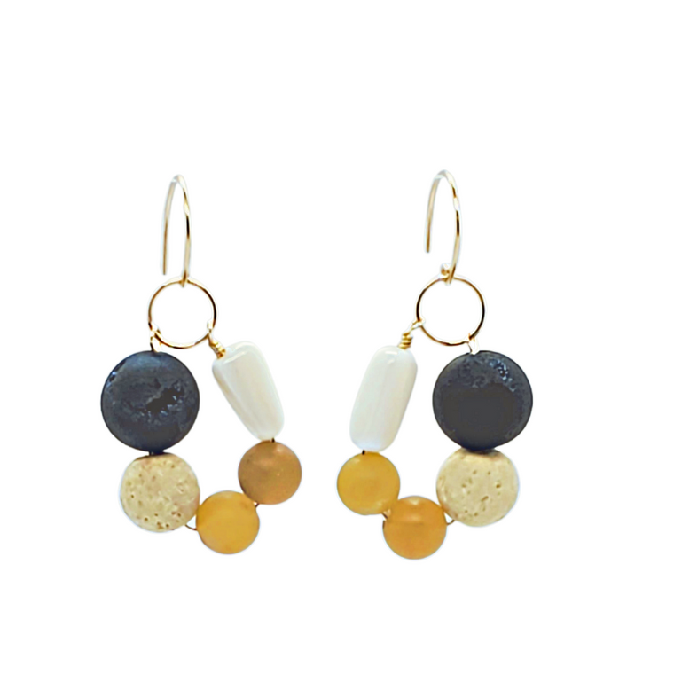 Jiana Deon Crush Drop Earrings with lava rock, opal, and druzy gemstones
