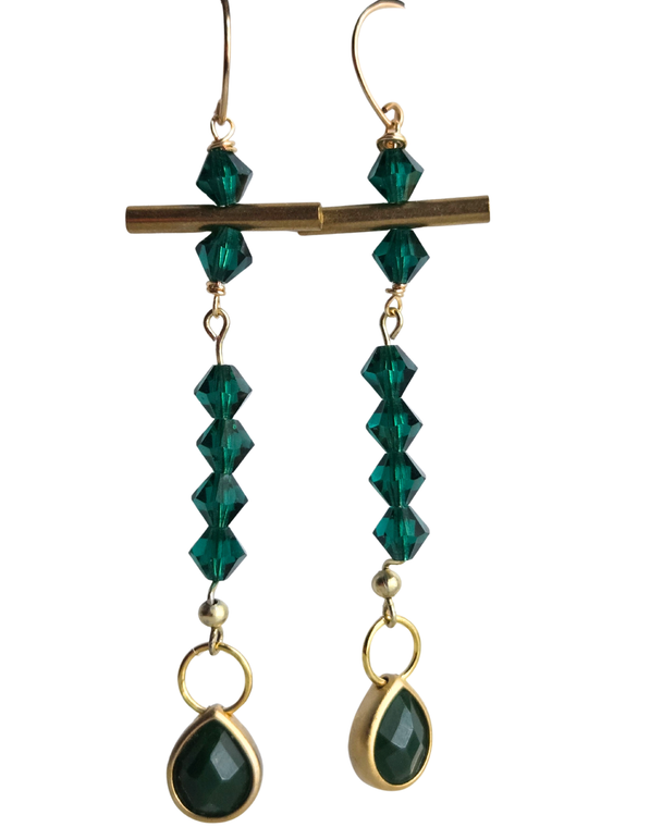XX Verdant Lune earrings with green crystal drops