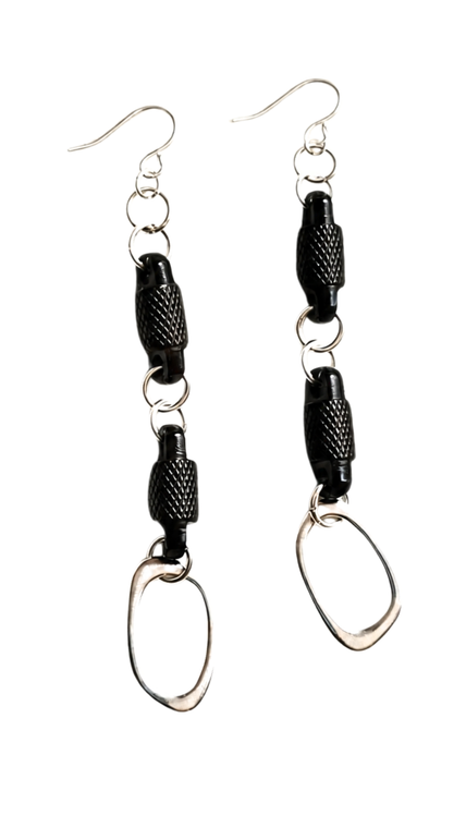 Jiana Deon Barrel Drop Earrings with sterling silver links and a 3.5-inch drop.