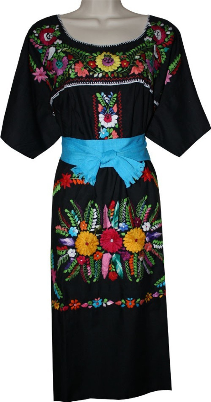 Girl's Mexican Fiesta Embroidered Puebla Dress Black Size 3 - My Mercado  Mexican Imports