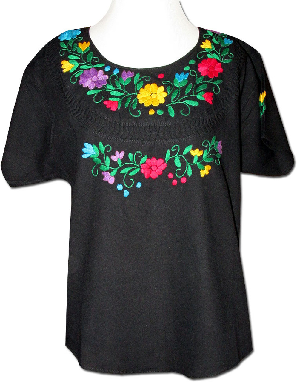 Embroidered Women's Oaxacan Peasant Black Blouse M My Mercado Mexican