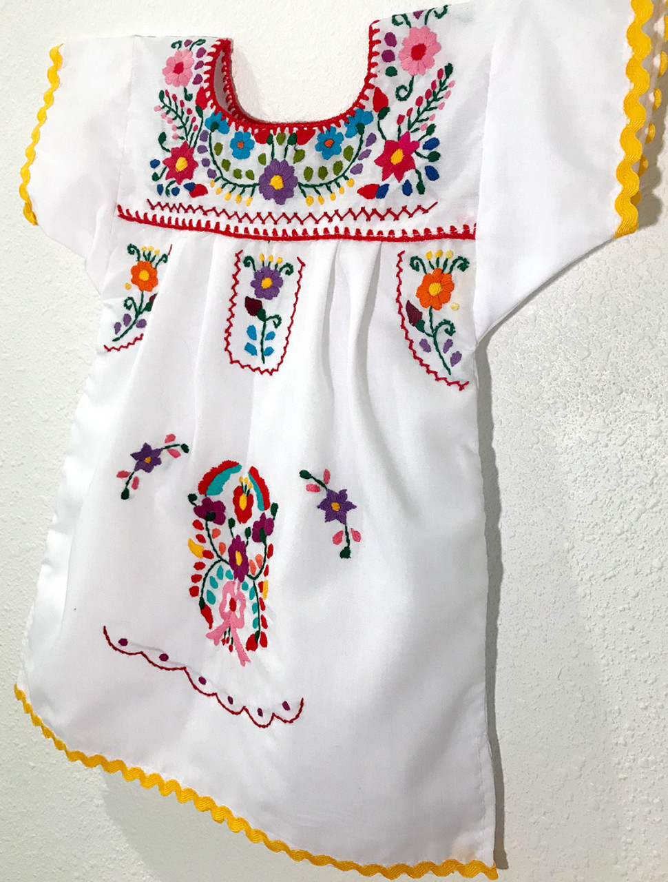 Girls Mexican Embroidered Dress Size 12 Months - Yellow - My Mercado ...