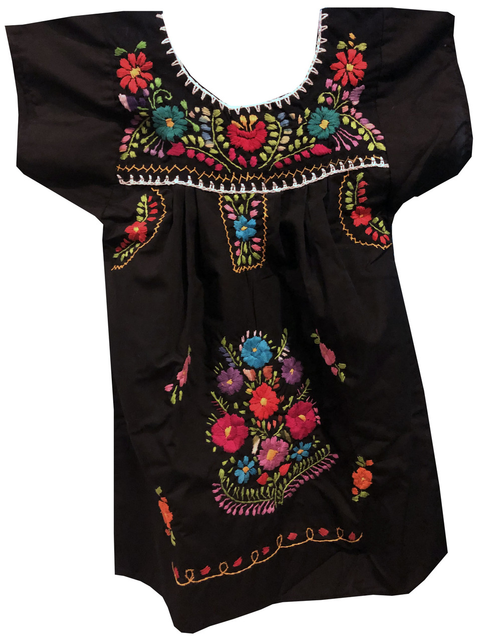 Girl's Mexican Fiesta Embroidered Puebla Dress Black Size 3 - My Mercado  Mexican Imports