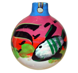 Mexican Pottery Christmas Ornament - Pink fish ball