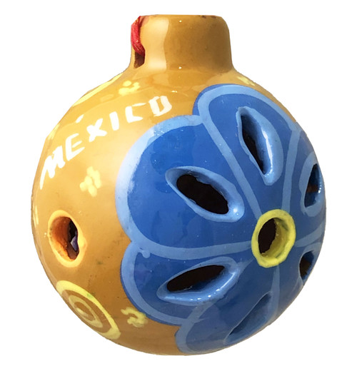 Mexican Pottery Christmas Ornament - Yellow flower