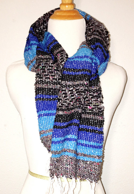Mexican Blanket Serape Scarf - Blue Black Grey