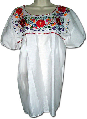 Mexican Puebla Women's Embroidered Blouse White XL - My Mercado Mexican ...
