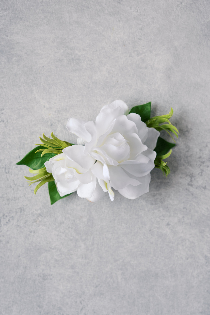 フラワー・ガーデニング corsage no.767 Silk White Gardenia Wrist Corsage | Something Borrowed Blooms