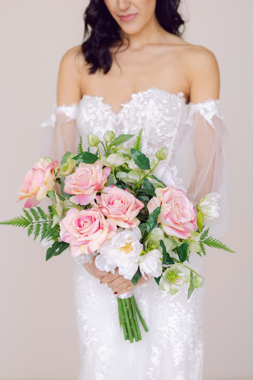 Silk Salmon and Apricot Colored Rose Bridal Bouquet | Something