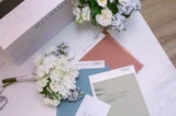 Wedding planning materials and color swatches