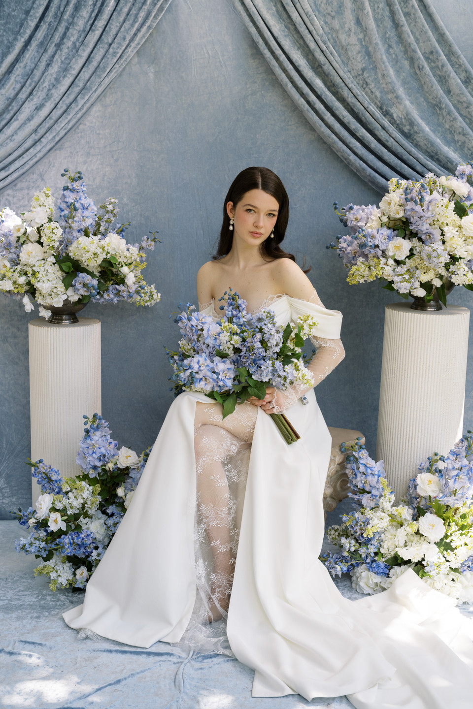 wedding dress with blue flowers Nahla | | Blue Floral Embroidered Wedding Dress | Unique Wedding Dress | Made to Order 5-7 Month Delivery Product Details Chiffon A Line Square Neck Floor Length Cleaning Instructions Buy White/Blue Floral Satin Cowl