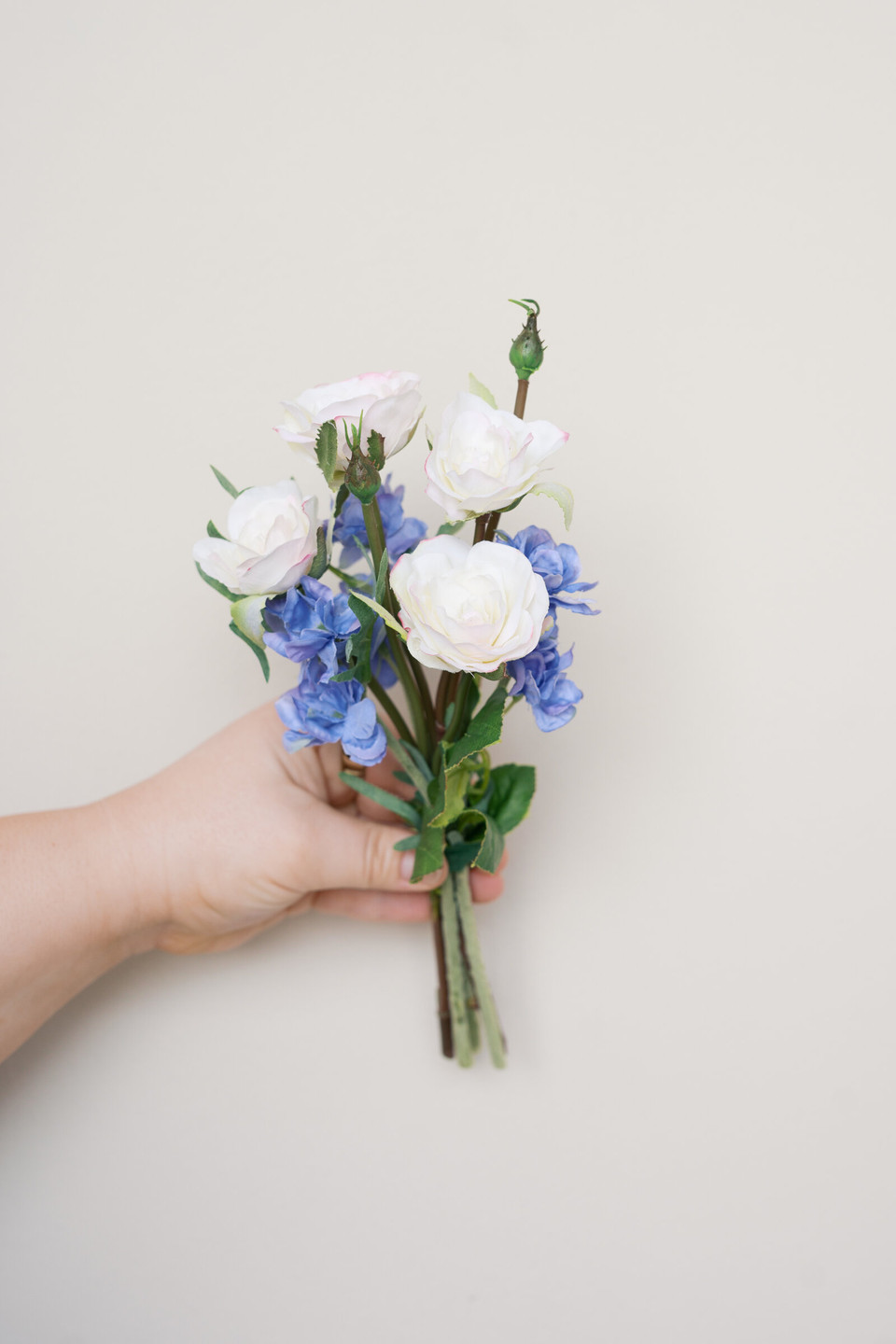White Rose & Blue Larkspur Bud Vase Flowers
