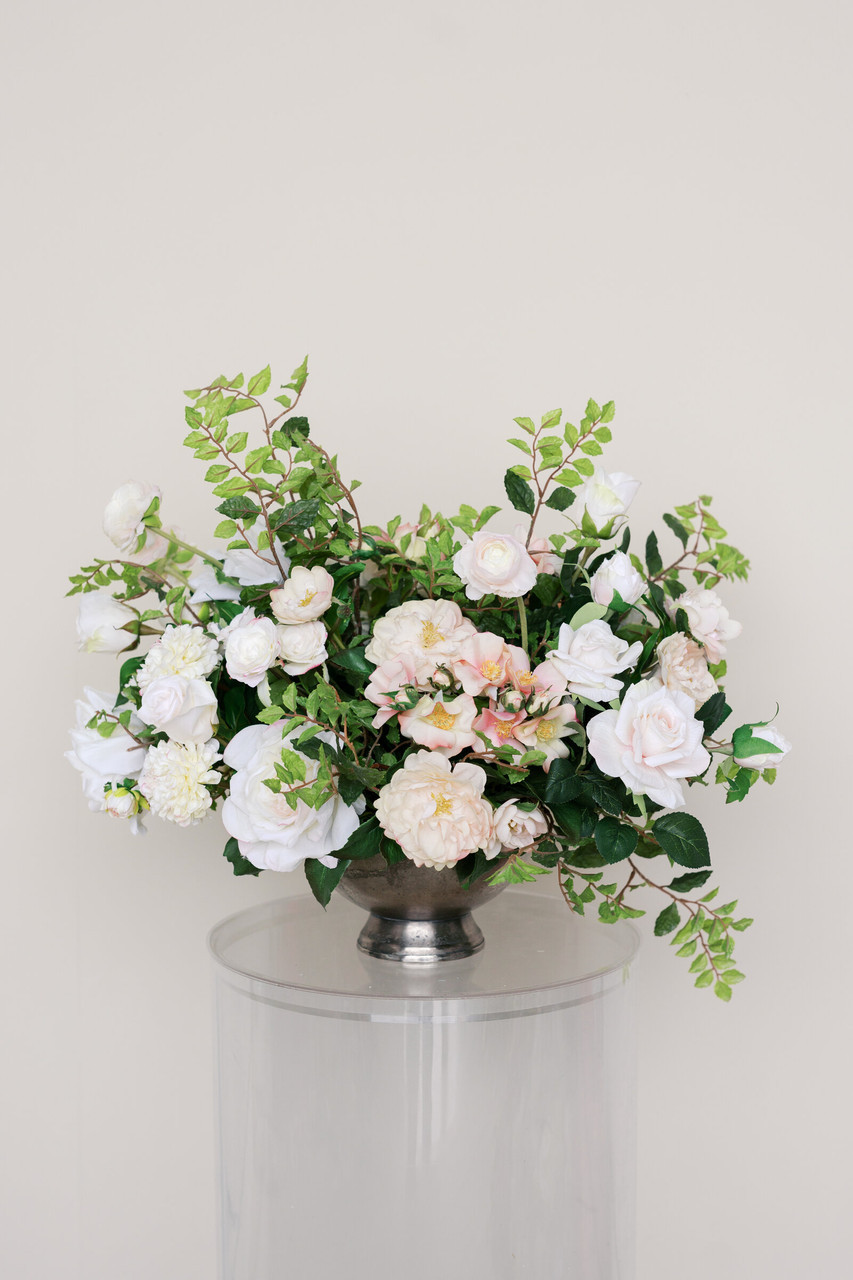 Faux Rose and Dahlia Centerpiece | Something Borrowed Blooms
