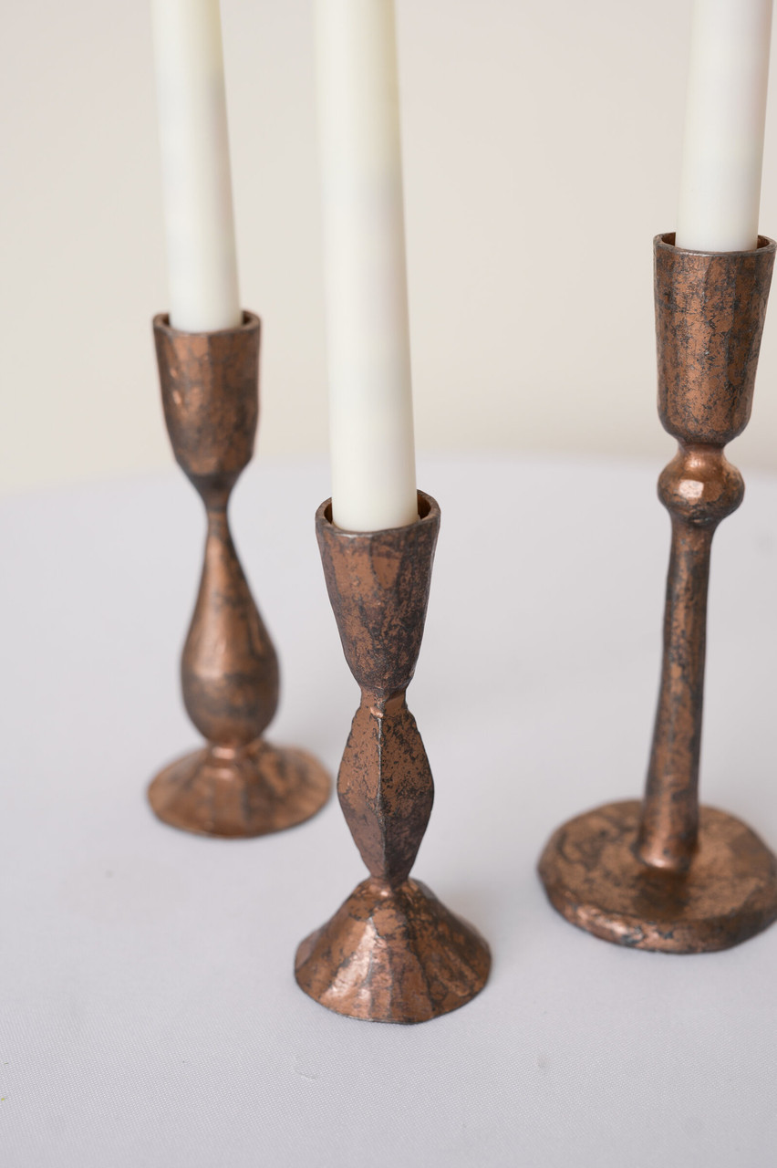 Antique Copper Candlesticks Set of 3