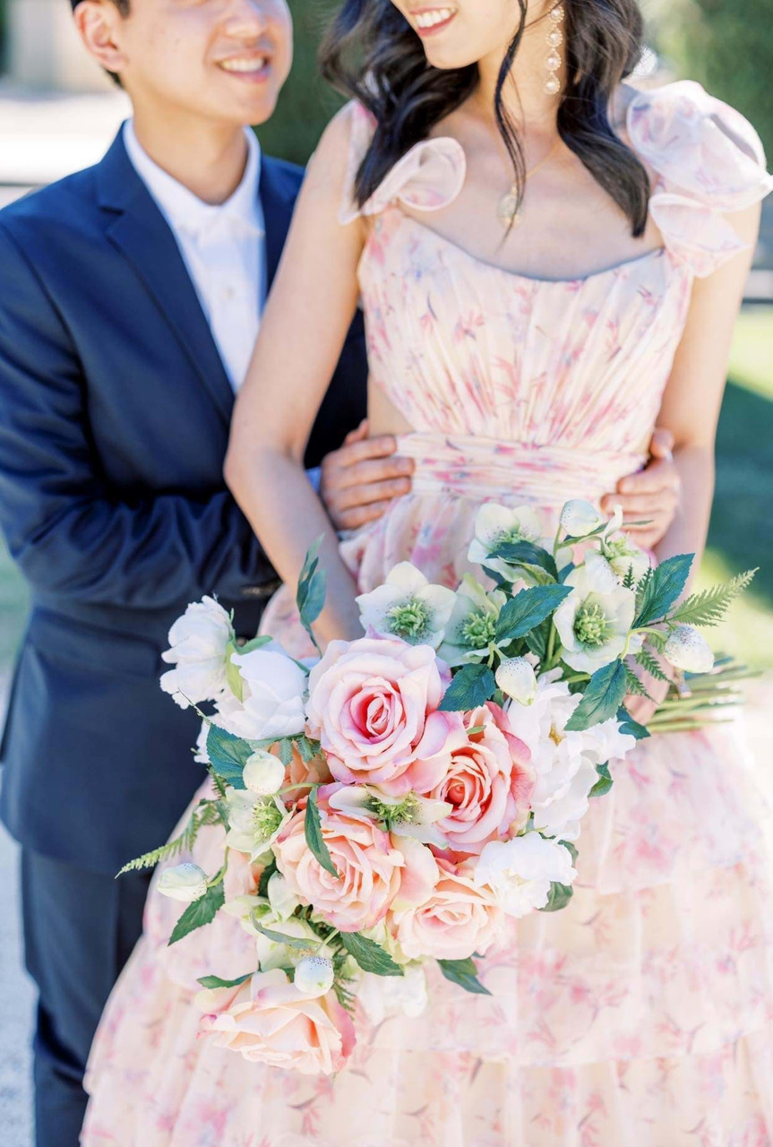 Silk Salmon and Apricot Colored Rose Bridal Bouquet | Something