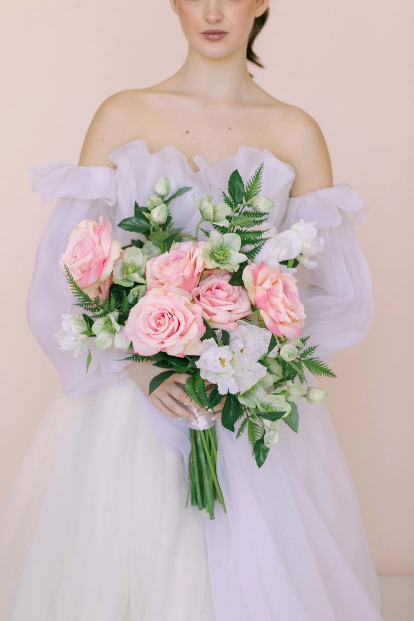 Silk Salmon and Apricot Colored Rose Bridal Bouquet | Something