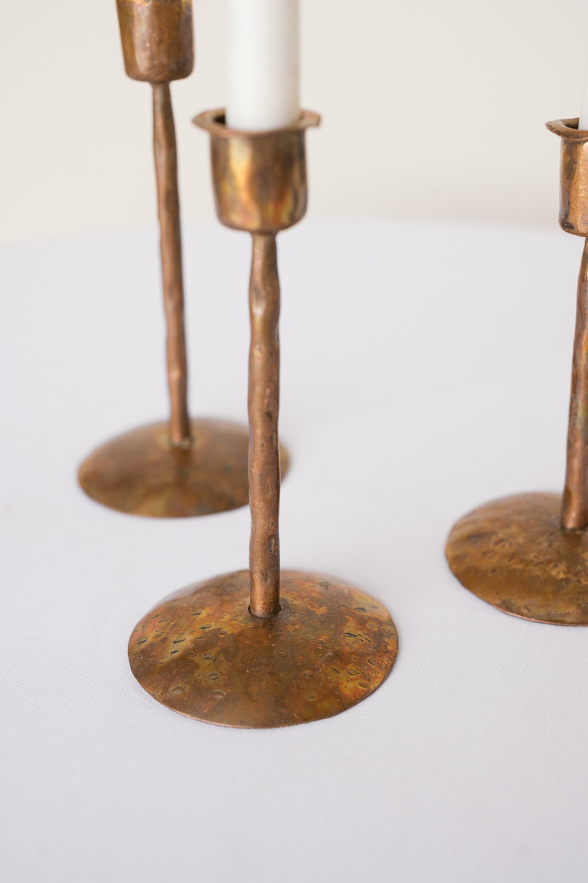 Burnt Copper Candlesticks Set of 3