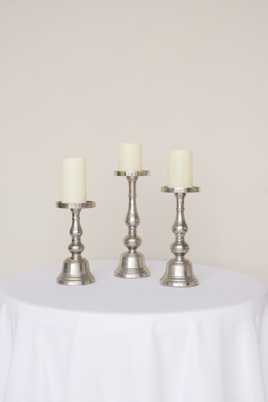 Premium Silver Candle Set of 3