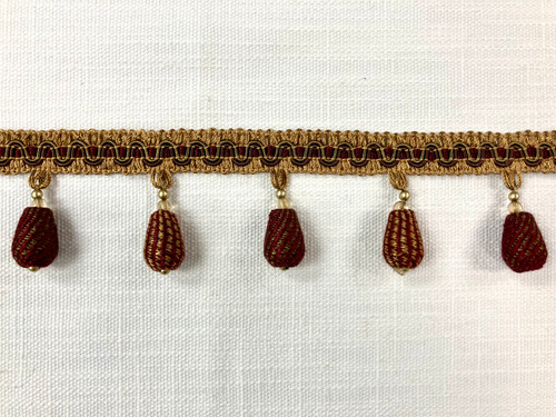 Cranberry & Gold Tassel Fringe Trim 2" Width TF-54/33-7-17 Upholstery / Drapery / Interior Design / Home Furnishing