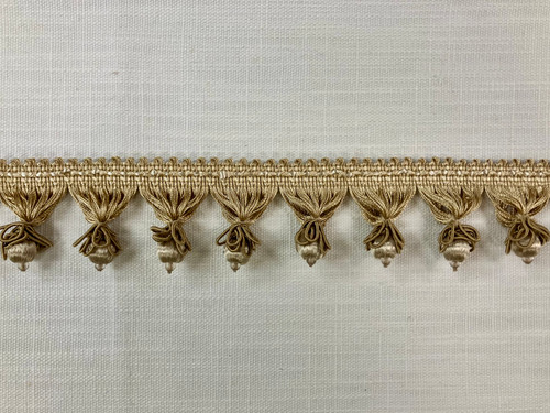 Beige & Cream Elegant French Tassel Fringe Trim With Floral Gimp Covered Ball Tassels 2" Width TF-55/3-2  Upholstery /Drapery / Interior Design / Home Furnishing