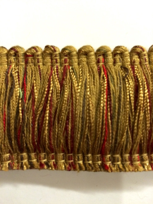 2" BRUSH FRINGE-2/33-7-17  BURGUNDY, LIGHT BROWN & LODEN GREEN