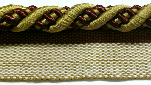 3/8" ROUND CORD EDGE WITH LIP-3/33-7-17    Burgundy/Lt Brown & Loden Green