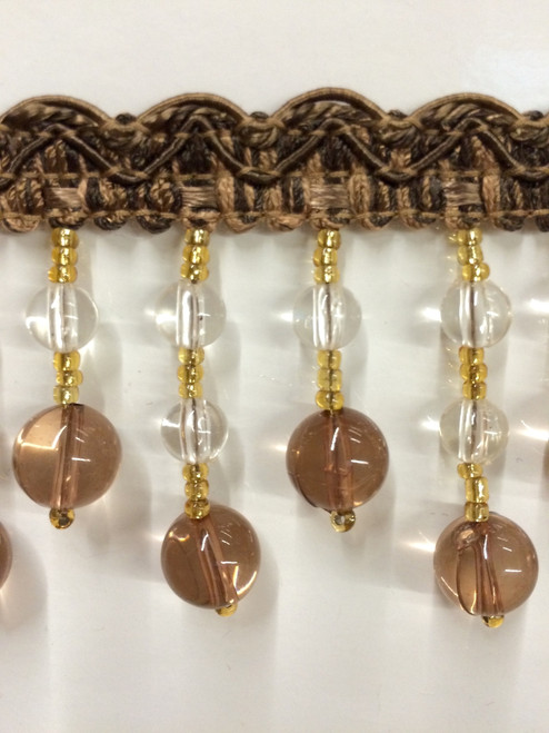 2.5" CRYSTAL BEADED TASSEL FRINGE -49/7-1-12      LIGHT BROWN,CLEAR & GOLD