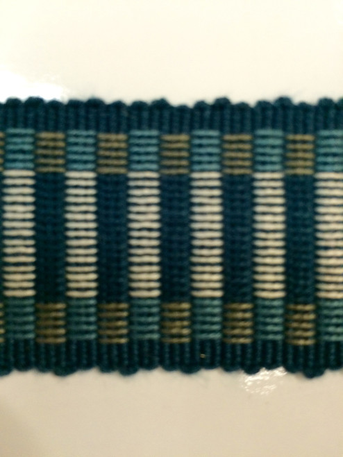 1.5" COTTON GIMP HEADER BRAID-5/2-46-44          CREAM,NAVY BLUE & TURQUOISE BLUE