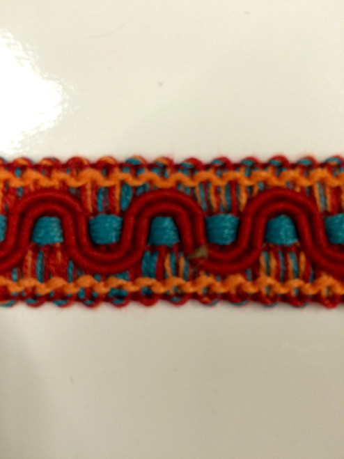 7/8" COTTON GIMP HEADER-59/44-30-49        TURQUOISE BLUE,RED & AMBER