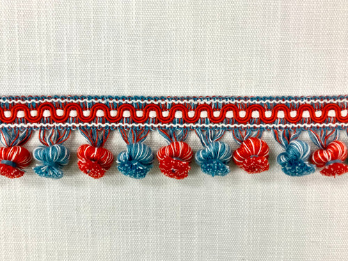 White, Red & Turquoise 100% Cotton Tassel Fringe Trim 2" Width TF-19/1-30-44 Upholstery / Drapery / Interior Design 