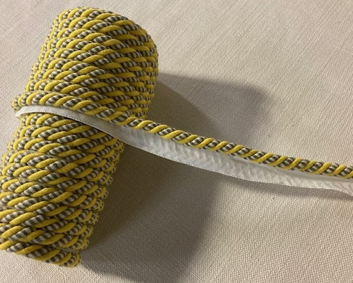 Cream, Yellow & Dark Grey 100% COTTON Twisted Cord Edge 3/8" Width CE-3/2-10-37 Upholstery / Drapery / Interior Design  