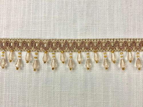 BEIGE & CREAM CRYSTAL BEADED TASSEL FRINGE 1.5" Width TF-57/3-2 Upholstery / Interior Design