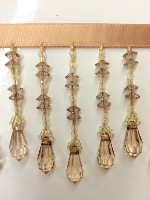 Peach CRYSTAL BEADED FRINGE Trim CBF-19/26 Interior Design / Home Furnishing