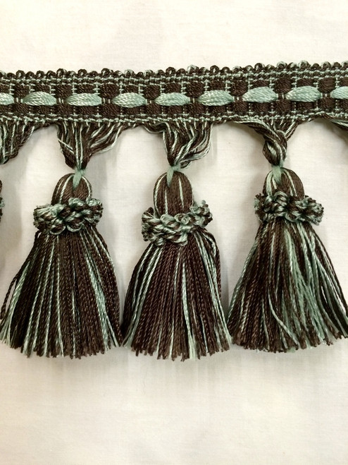 3.5" TASSEL FRINGE -7/8-39          BROWN & AQUA BLUE