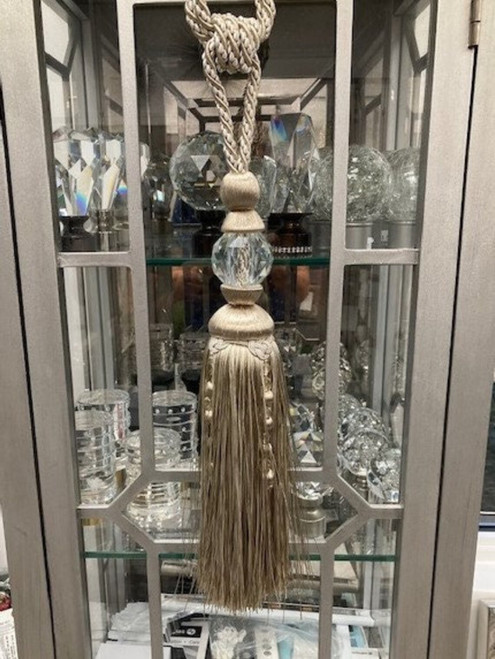 Taupe & Cream13" Single Crystal Curtain Tieback  SCTB-16/4-2 Upholstery / Drapery / Interior Design
