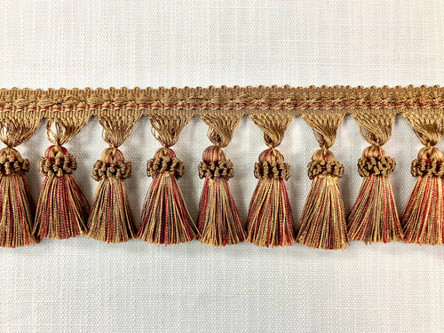 Cranberry & Gold 3.5" Width TASSEL FRINGE Trim TF-7/4-32  upholstery / Drapery