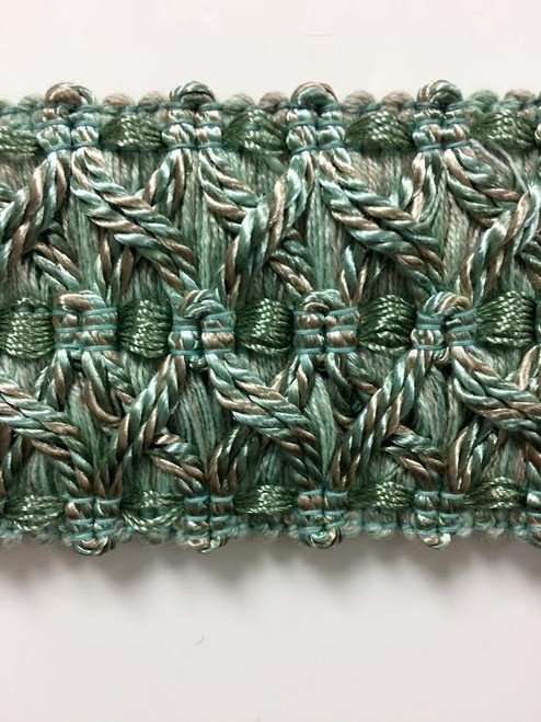 2.25" Fancy Gimp Header Tape  H-70/39-4  (Green & Taupe)