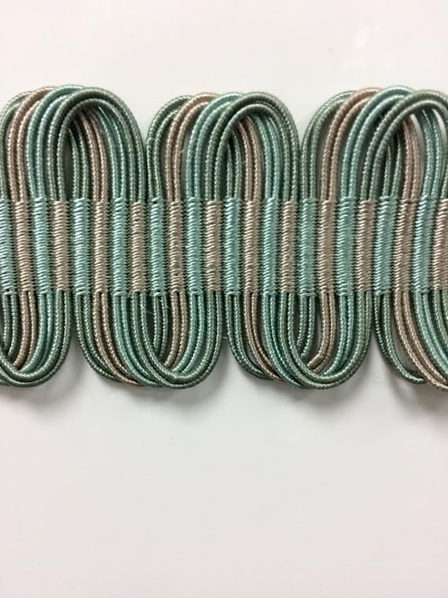 1 5/8" Fancy Gimp Header  H-69/39-4  (Green & Taupe)