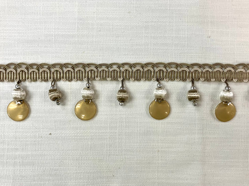 Antelope & Cream Fancy French Tassel fringe Trim With Lucite Disks 2.5" Width TF-66/4-2 Upholstery / Drapery / Interior Design 