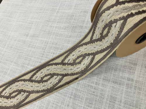 Natural, Light Brown & Silver Velvet Woven Embroidery Trim Tape 3.5" Width H-1113/3  Upholstery / Interior Design / Home Furnishing