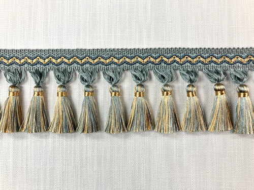 French Blue & Beige Tassel Fringe Trim 3.5" Width TF-5/41-3 Drapery / Upholstery / home furnishing / Interior Design