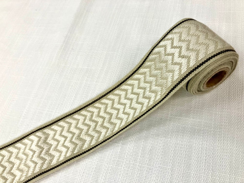  BEIGE CREAM AND BROWN WOVEN EMBROIDERY REVERSIBLE TRIM TAPE 2" Width H-71/48
