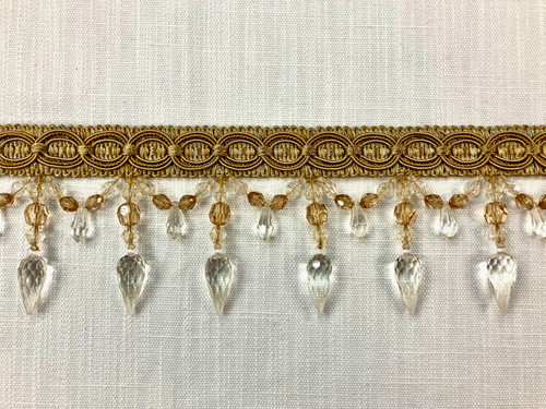 Dark Gold Crystal Beaded Tassel Fringe Trim 4" Width TF-32/12-17 Upholstery / Drapery / Interior Design