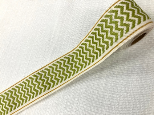 CREAMY WHITE CHARTREUSE AND GOLD WOVEN EMBROIDERY REVERSIBLE TRIM TAPE 2" Width H-71/174 Upholstery / Drapery / Interior Design 