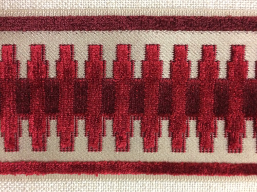 Beige & Red Velvet Woven Embroidery Trim Tape 3.5" Width H-1108/8 Upholstery / Drapery / Interior Design