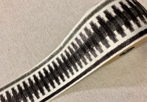 Cream, Grey & Silver Velvet Woven Embroidery Trim Tape 3.5" Width H-1108/3 Upholstery / Drapery / Interior Design / Home Furnishing 