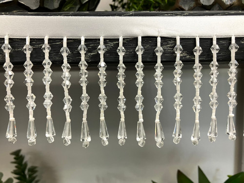 2.75" WHITE / CLEAR 100% GLASS CRYSTAL BEADED FRINGE TRIM CBF-21/1