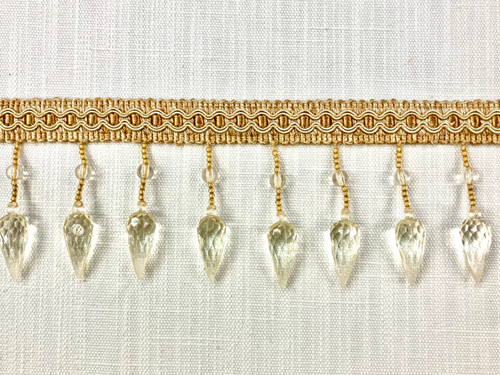 Light Gold Lucite Crystal Beaded Fringe Trim 3.25" Width TF-75/12-2 Upholstery / Interior Design
