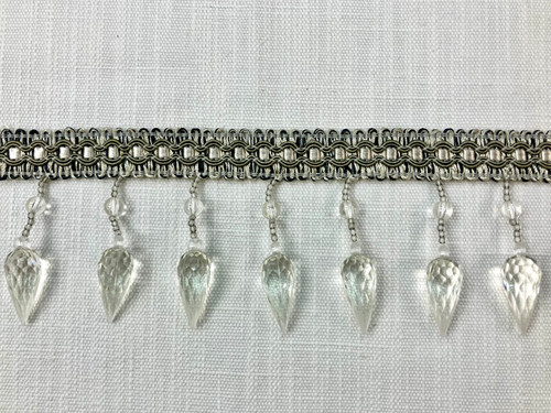 Silver, Gray & Black Lucite Crystal Beaded Fringe Trim 3.25" Width TF-75/50-37-47 Upholstery / Interior Design / Handmade